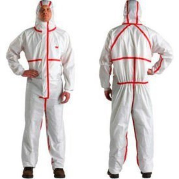 3M 3M„¢ Disposable Coverall, Knit Cuffs & Attached Hood, White/Red, L, 4565-BLK-L, 25/Case 7000109047